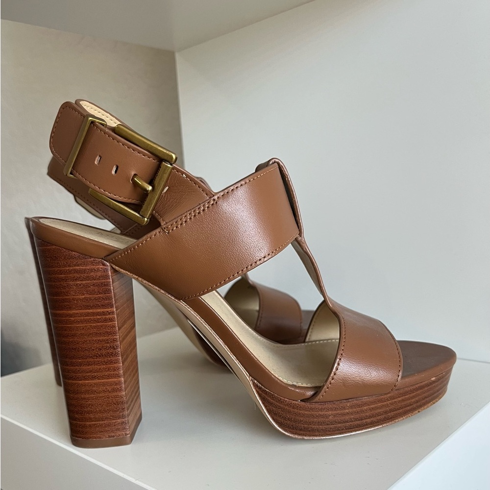Michael Kors Tan Leather Block Heel Sandals